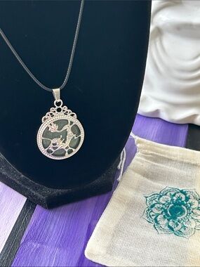 Silver Dragon Pendant in Green Aventurine Quartz Brings Good Fortune 1” Dia NWT